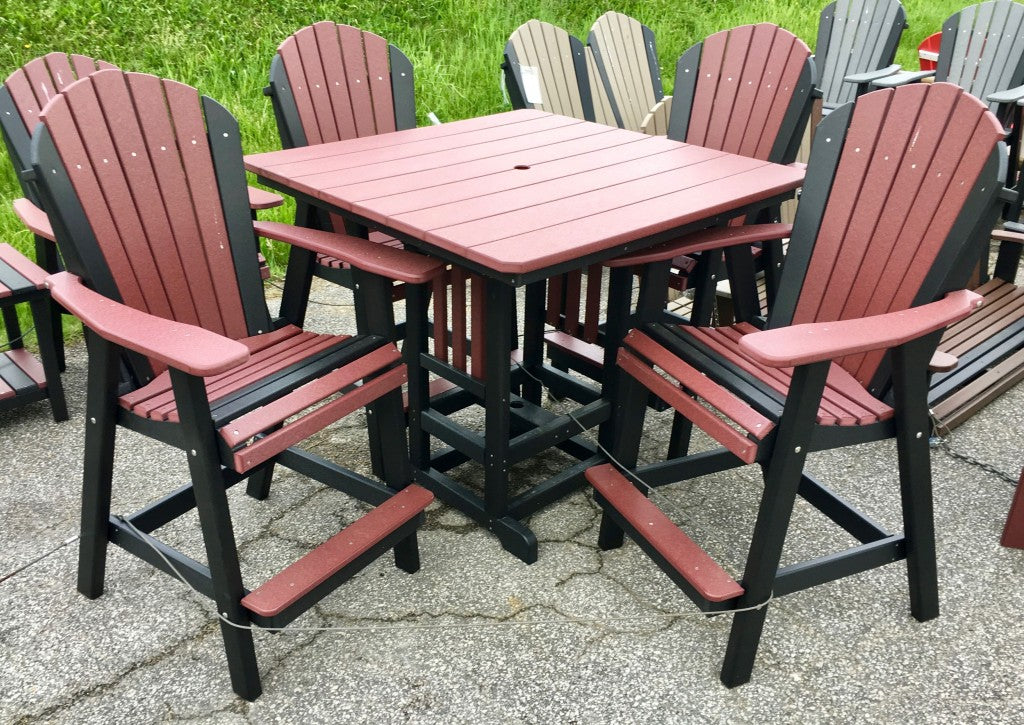 Poly 44″ Square Bar Height Table and Adirondack Chair Set