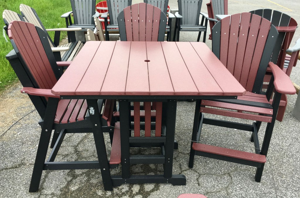 Poly 44″ Square Bar Height Table and Adirondack Chair Set