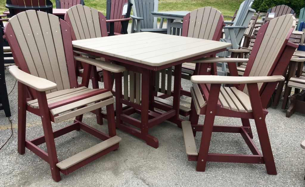 Poly 44″ Square Counter Height Table and Adirondack Chair Set