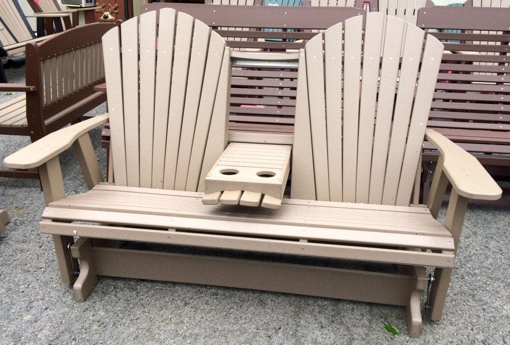 Poly 5′ Adirondack Glider with Fold Down in Weathered Wood