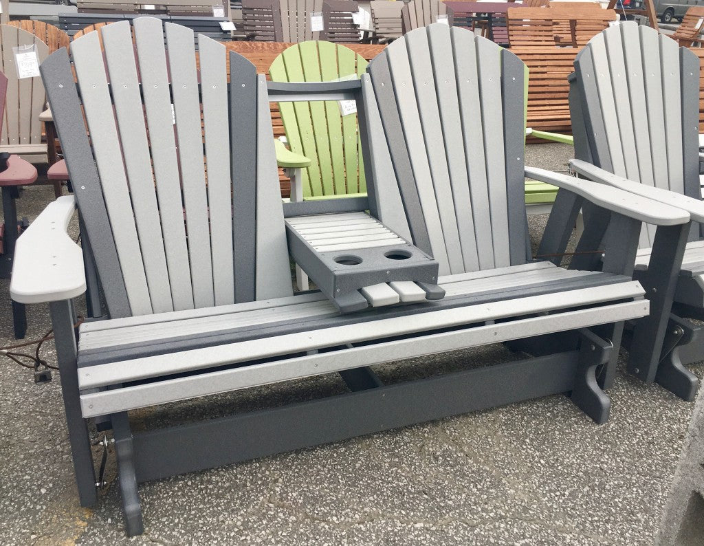 Poly 5′ Adirondack Glider with Fold Down in Light Gray on Dark Gray