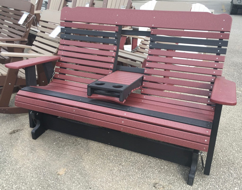 Poly Deluxe 5′ High Back Glider with Fold Down in Cherry on Black