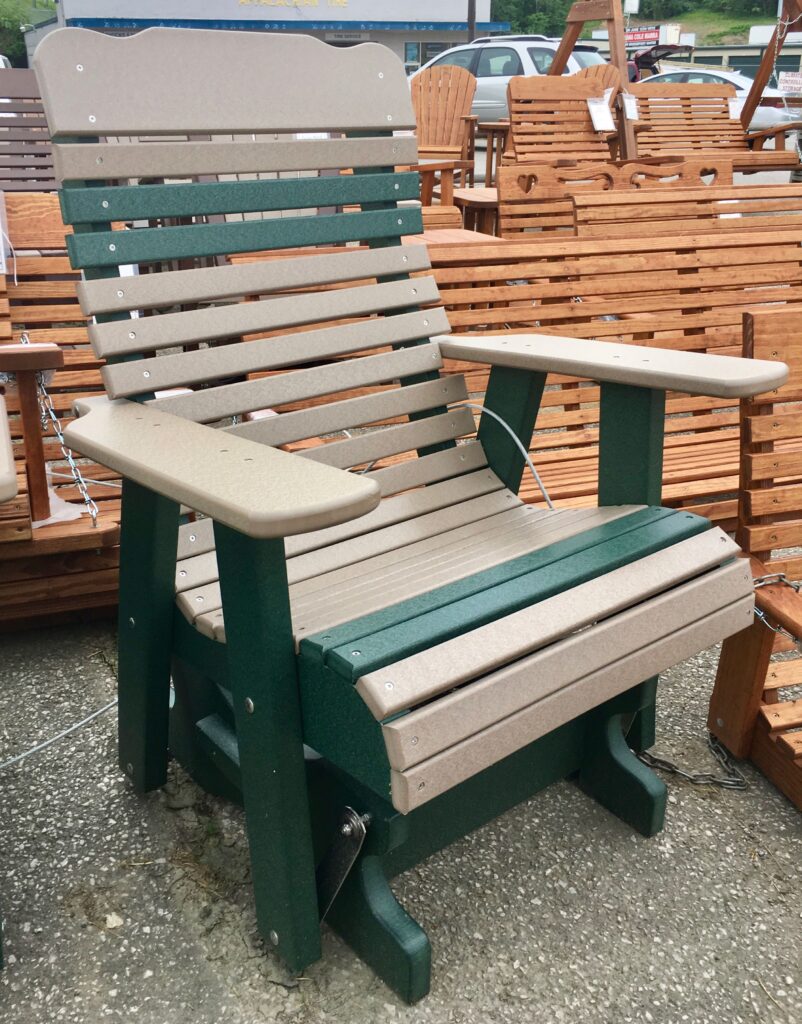 Poly Deluxe 2′ High Back Glider in Weathered Wood on Green