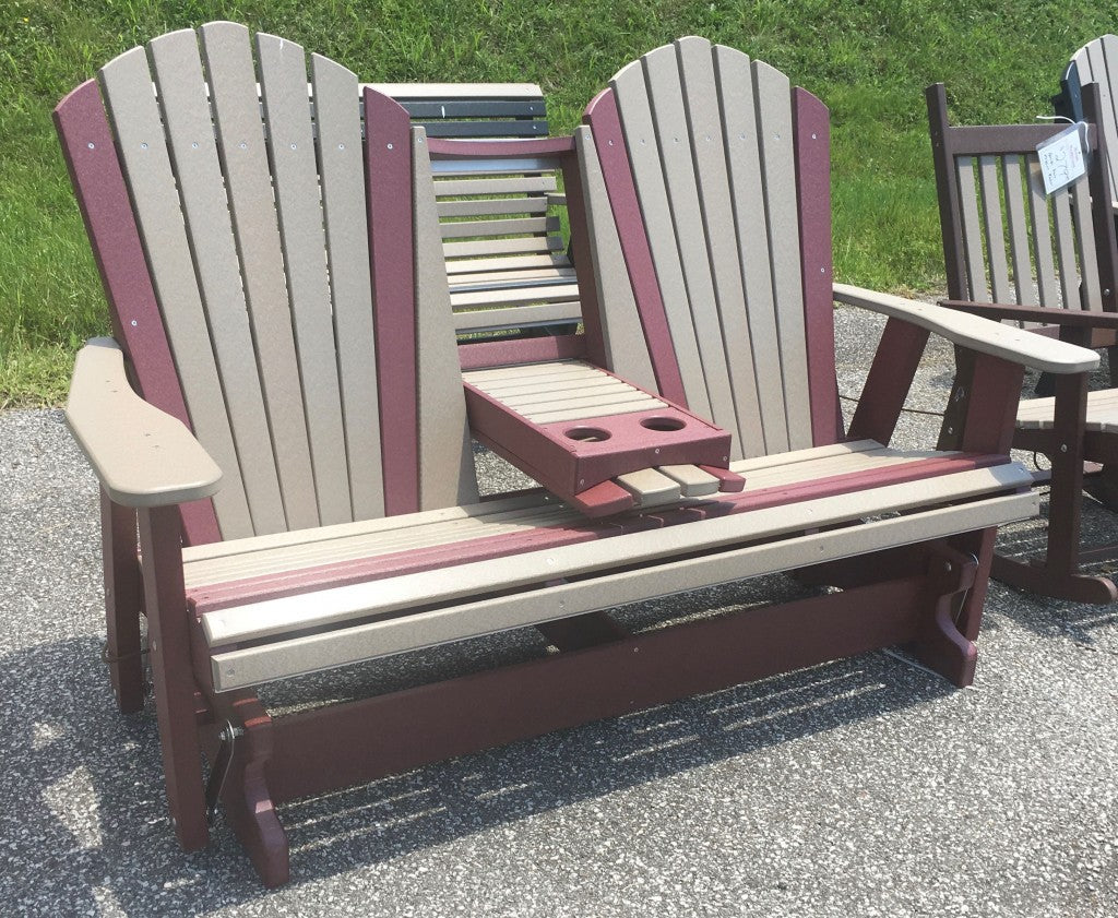 Poly 5′ Adirondack Glider with Fold Down in Weathered Wood on Cherry