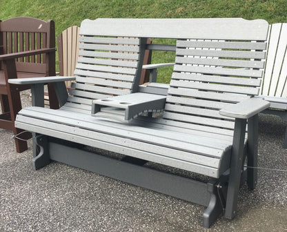 Poly 5′ Deluxe High Back Glider with Fold Down in Driftwood Gray on Dark Gray