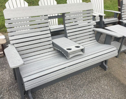 Poly 5′ Deluxe High Back Glider with Fold Down in Driftwood Gray on Dark Gray