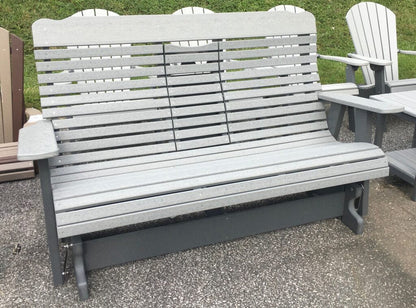 Poly 5′ Deluxe High Back Glider with Fold Down in Driftwood Gray on Dark Gray