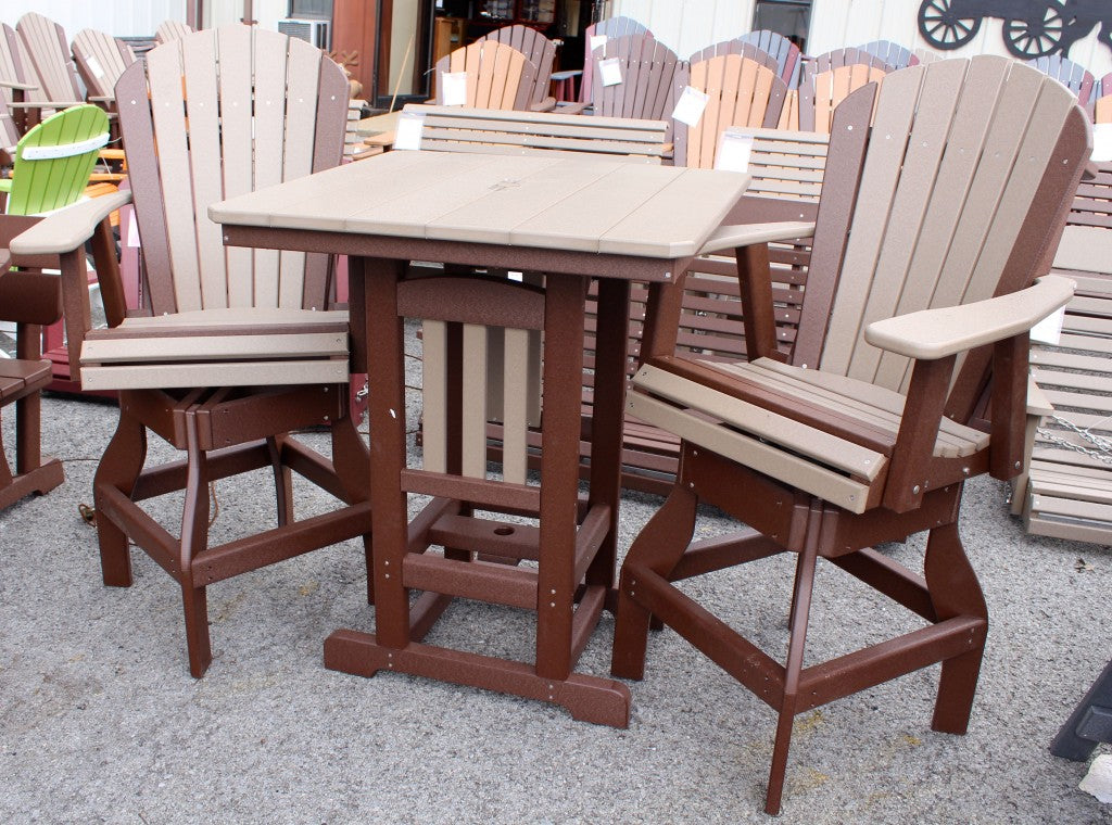 Poly 33″ Square Bar Height Table and Adirondack Swivel Bar Stool Set