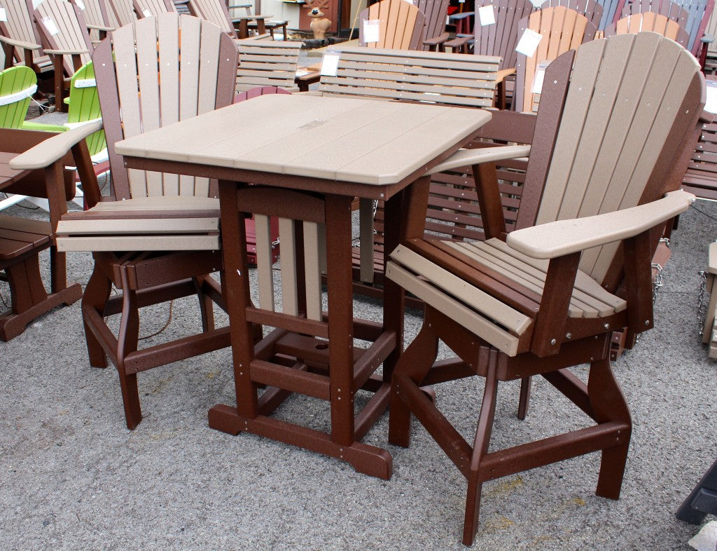 Poly 33″ Square Bar Height Table and Adirondack Swivel Bar Stool Set