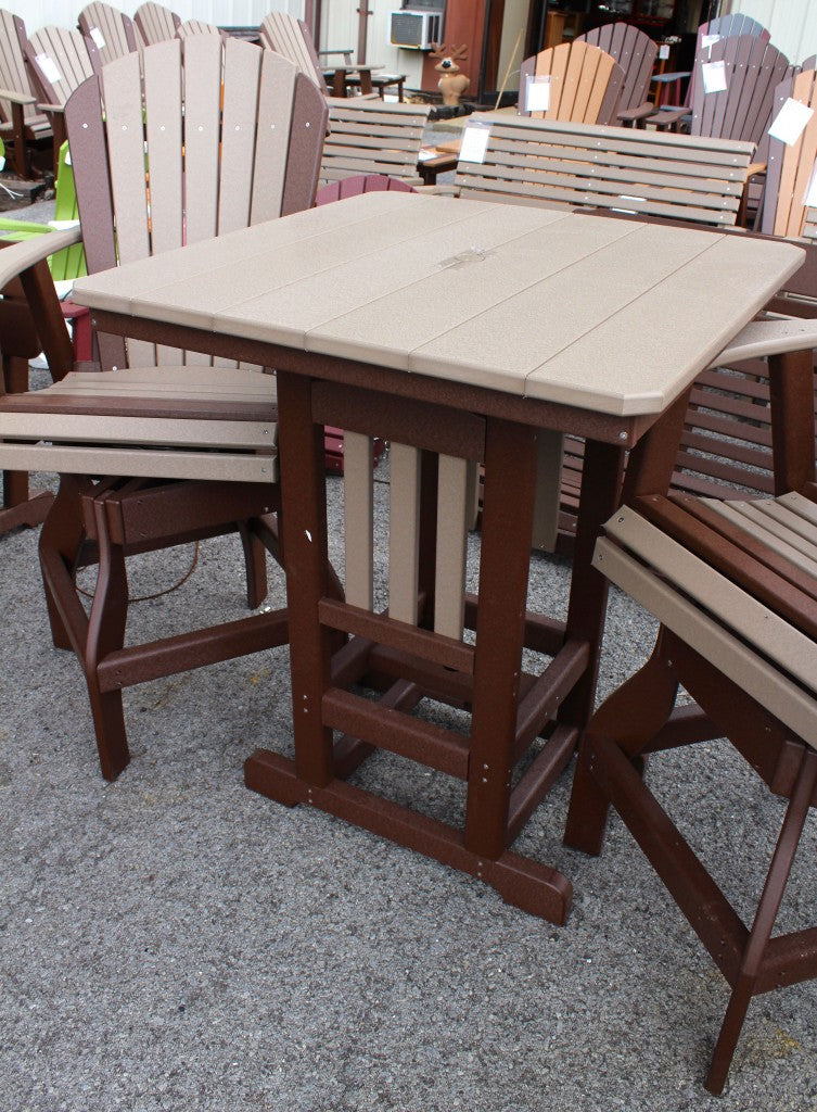 Poly 33″ Square Bar Height Table and Adirondack Swivel Bar Stool Set