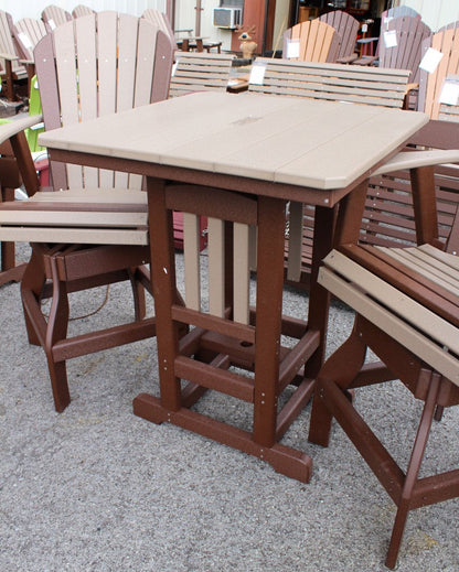 Poly 33″ Square Bar Height Table and Adirondack Swivel Bar Stool Set
