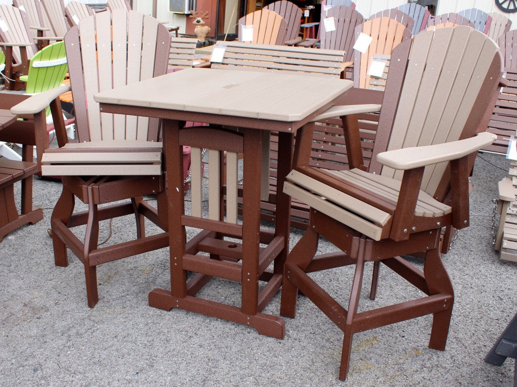 Poly 33″ Square Bar Height Table and Adirondack Swivel Bar Stool Set