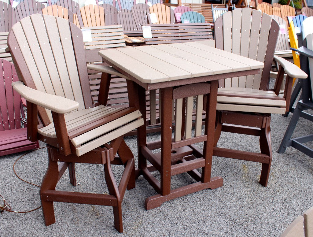 Poly 33″ Square Bar Height Table and Adirondack Swivel Bar Stool Set