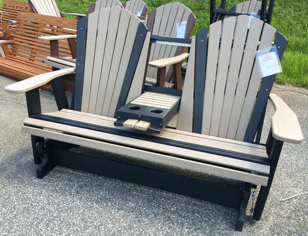Poly 5′ Adirondack Glider with Fold Down in Weathered Wood on Black