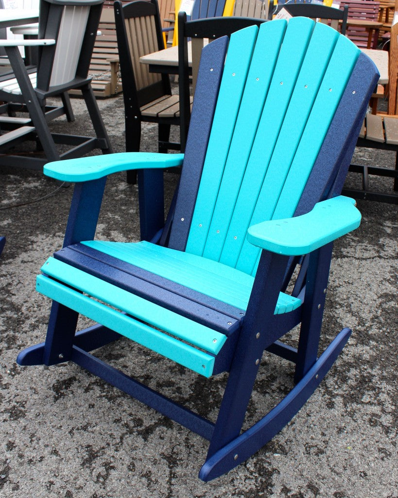Poly Adirondack Rocking Chair in Aruba Blue on Patriot Blue