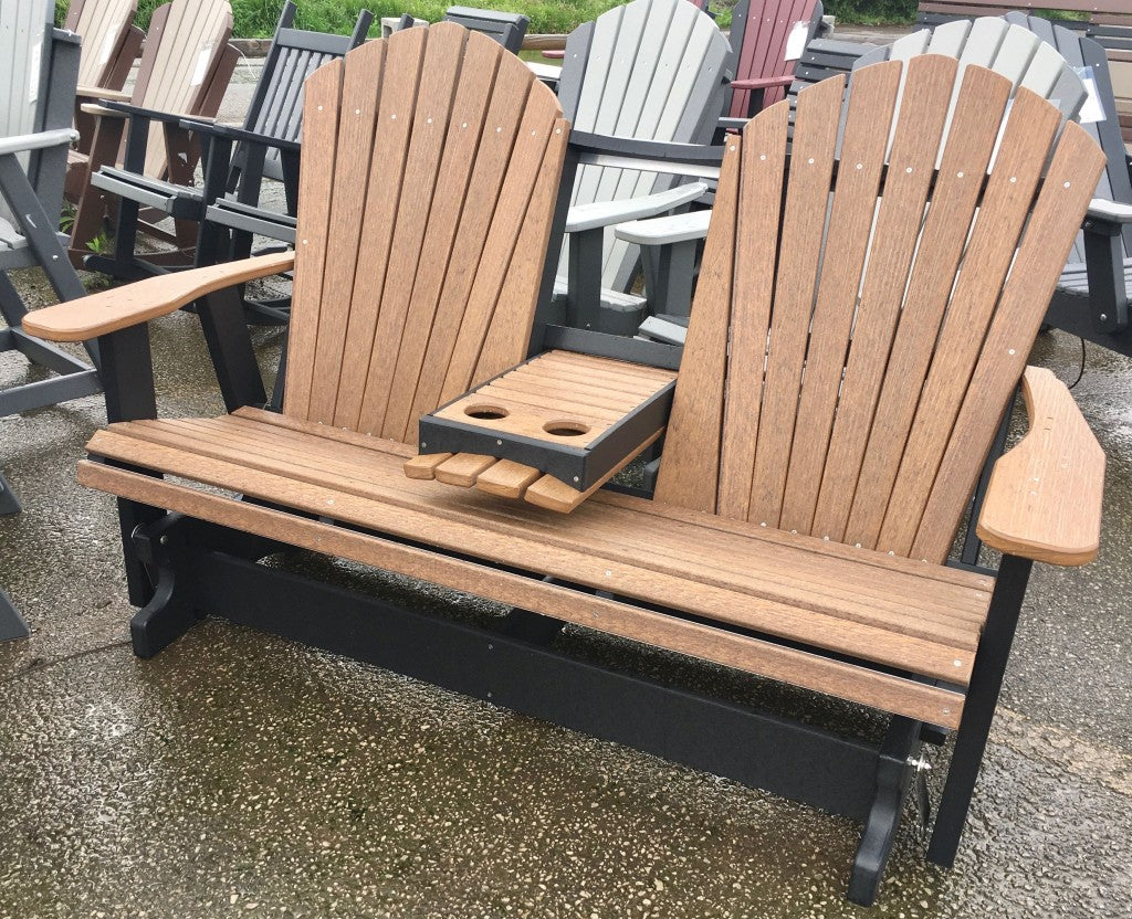 Poly 5′ Adirondack Glider with Fold Down in Antique Mahogany on Black
