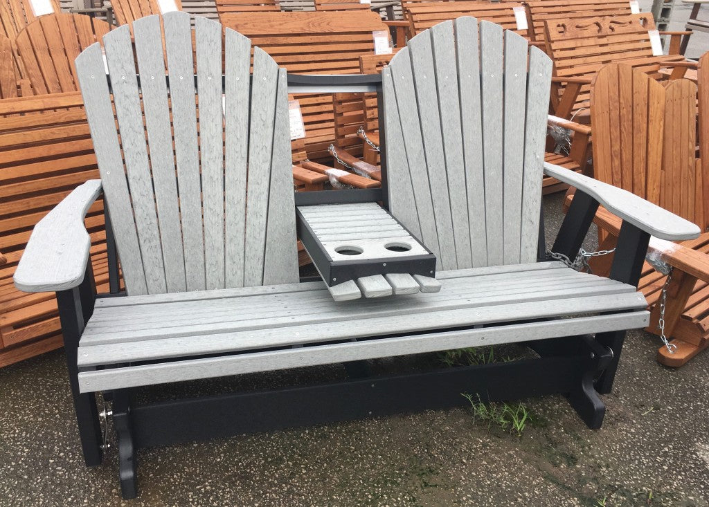 Poly 5′ Adirondack Glider with Fold Down in Driftwood Gray on Black