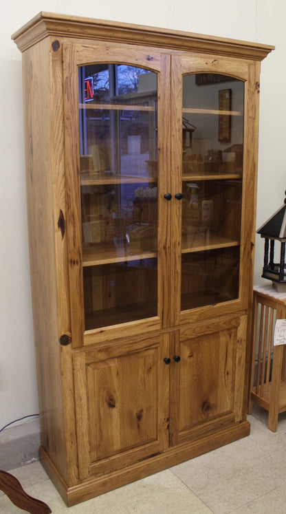 Pantry with Glass Doors in Rustic Hickory Wood