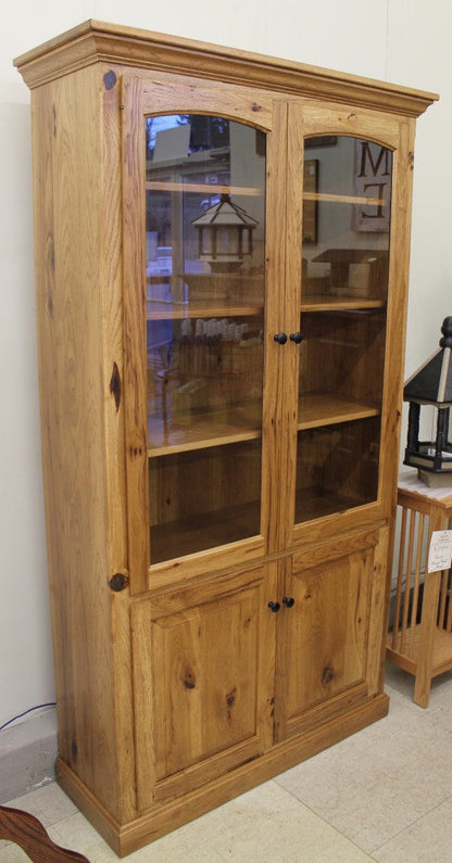 Pantry with Glass Doors in Rustic Hickory Wood