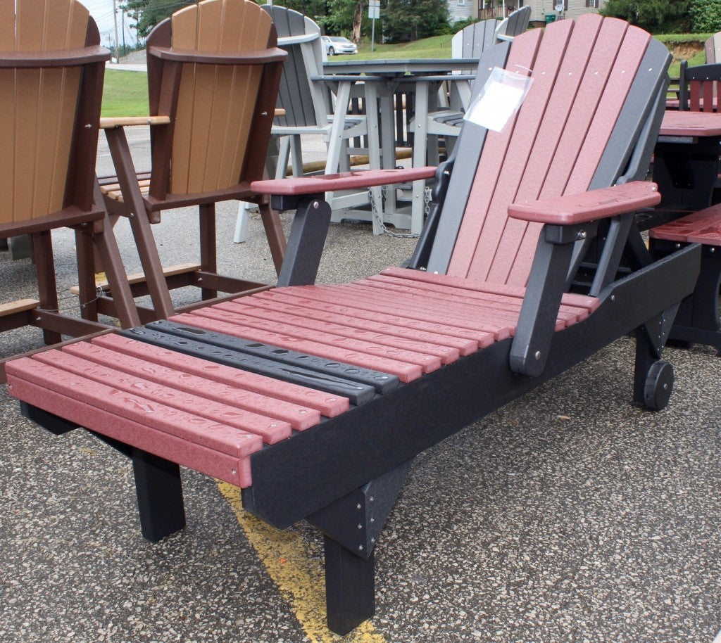 Poly Adirondack Chaise Lounge in Cherry on Black