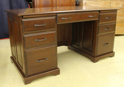 60″ Traditional Double Pedestal Executive Desk in Brown Maple