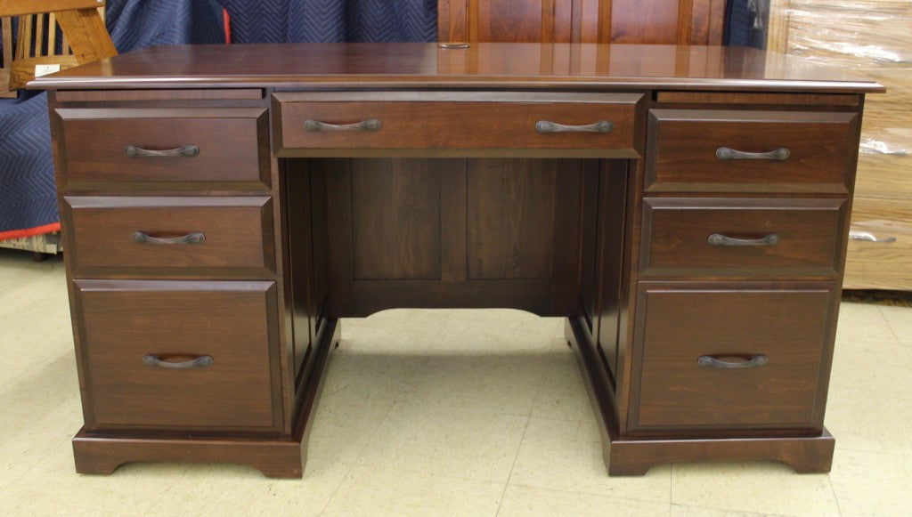 60″ Traditional Double Pedestal Executive Desk in Brown Maple
