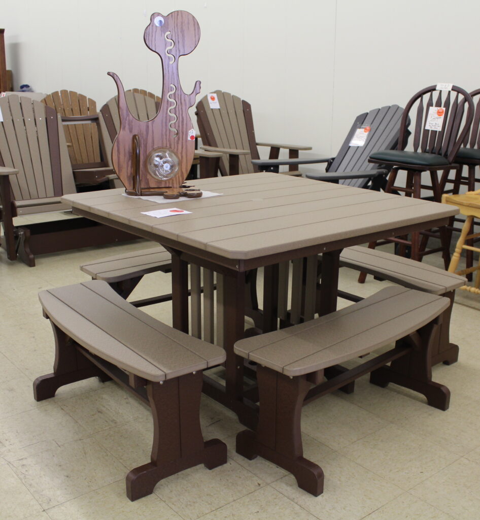 Poly 44″ Square Regular Height Table and Curved Bench Set