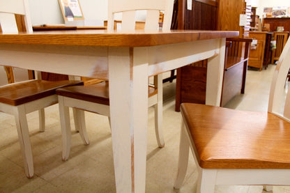 Two Tone Dinette Set, 36" x 42" Table, 3 Austin Side Chairs, Farm Bench