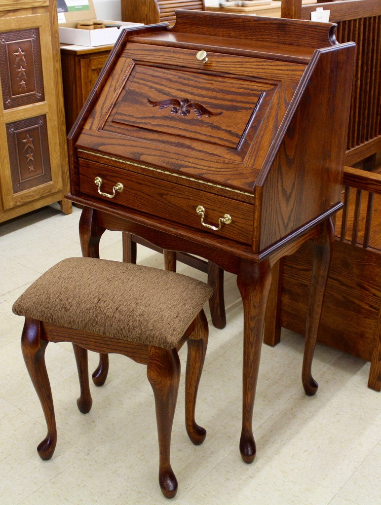 Queen Anne Secretary Desk with Upholstered Bench