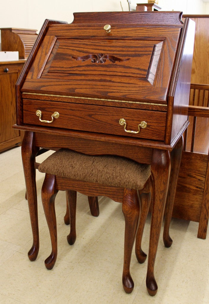 Queen Anne Secretary Desk with Upholstered Bench