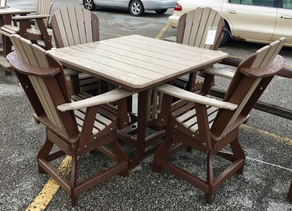 Poly 44″ Square Counter Height Table and Adirondack Swivel Bar Stool Set