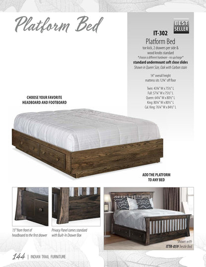 Platform Bed - 14" High, 2 Overlay Drawers per Side