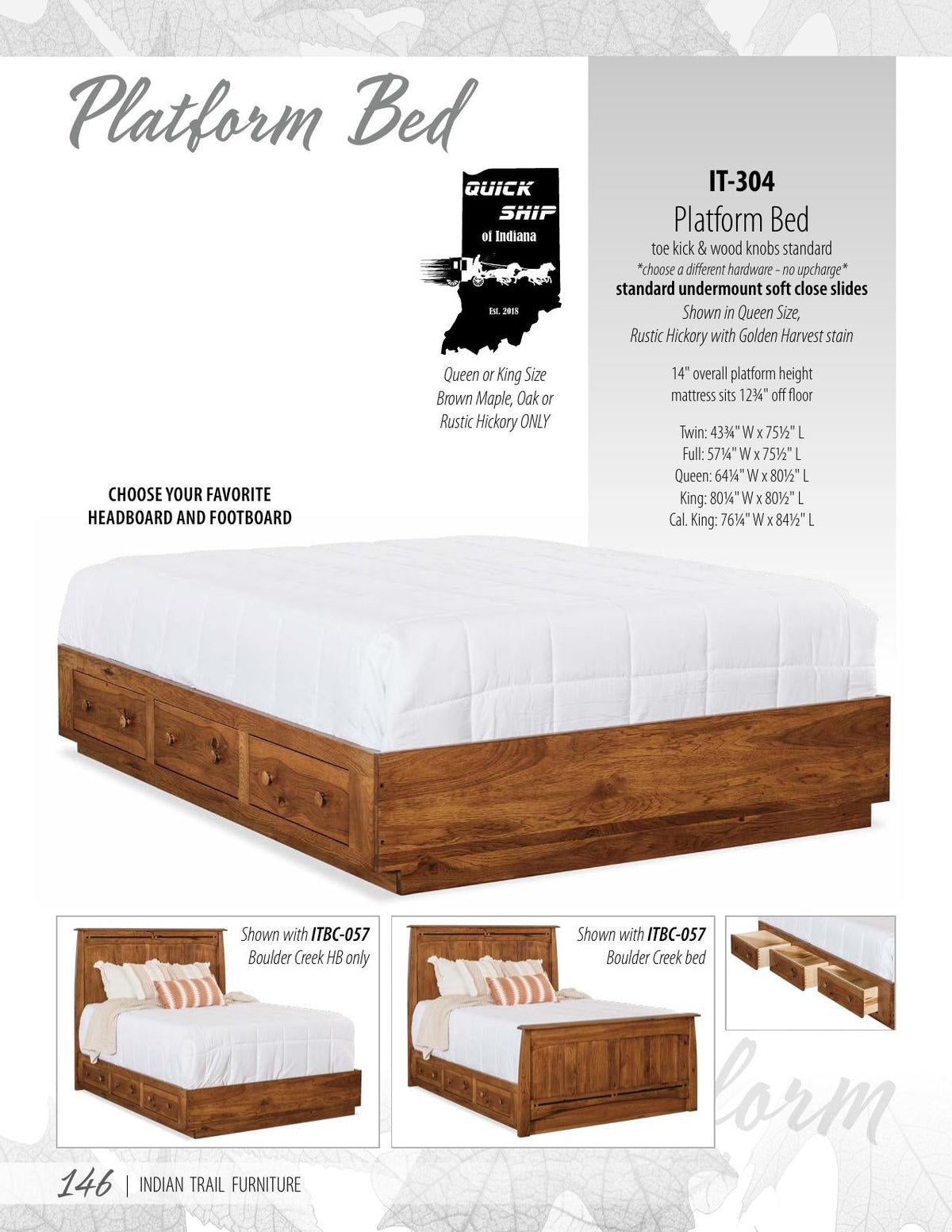Platform Bed - 14" High, 3 Flush Drawers per Side