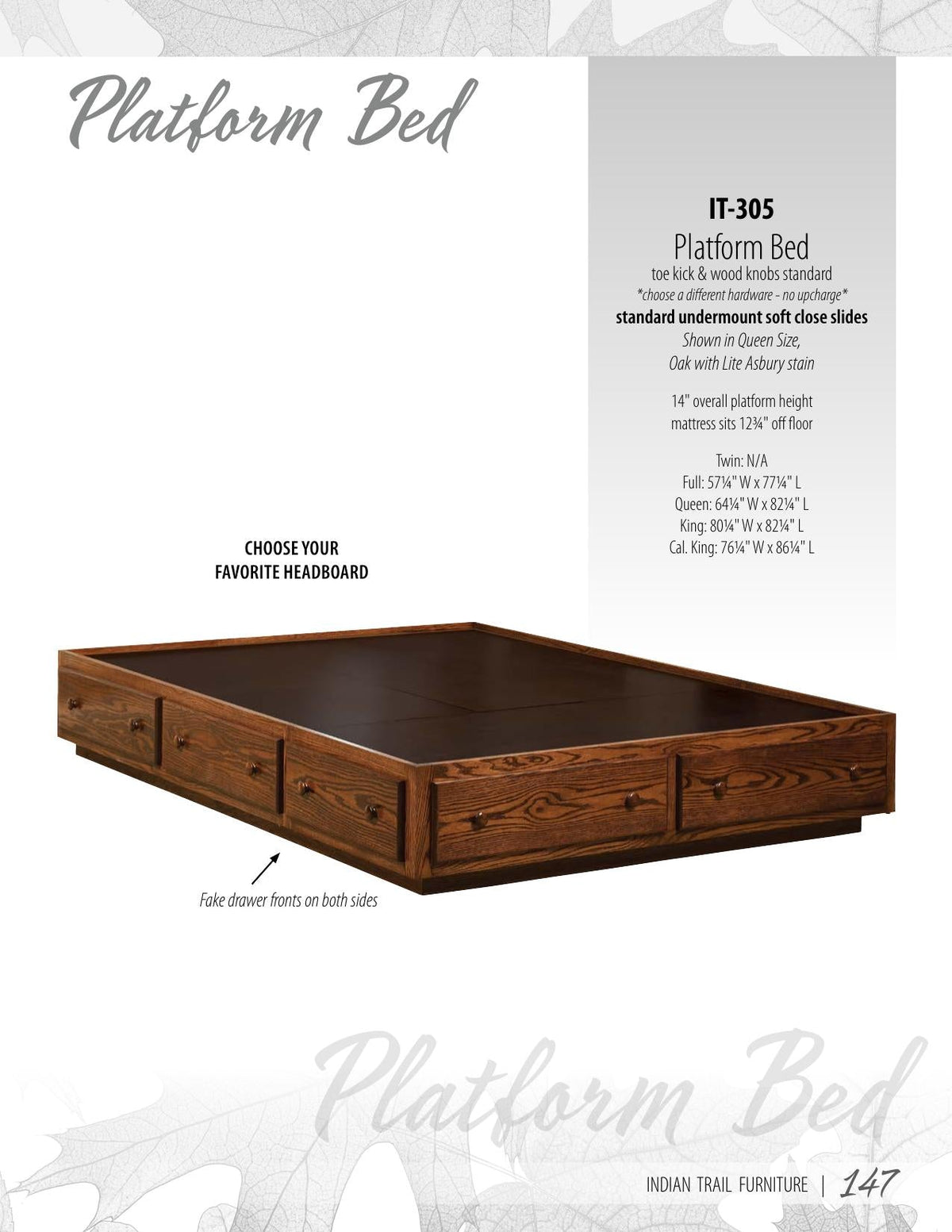Platform Bed - 14" High, Overlay Drawers