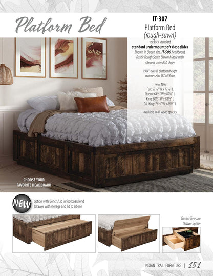 Platform Bed - 19-1/4" High, Flush Drawers