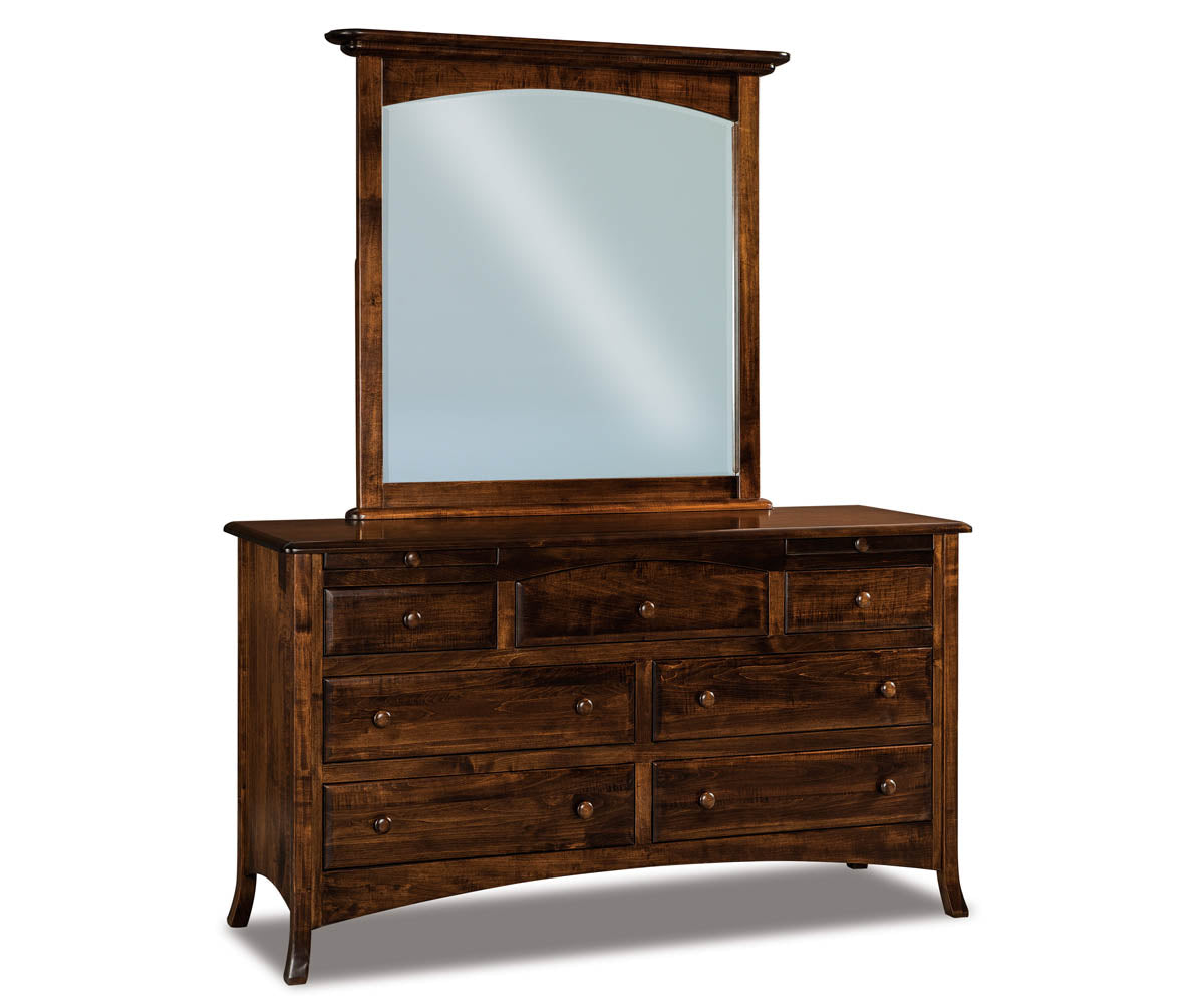 Carlisle 7 Drawer Dresser w/arch drawer, 2 jewelry dw with Beveled Mirror – 66"W