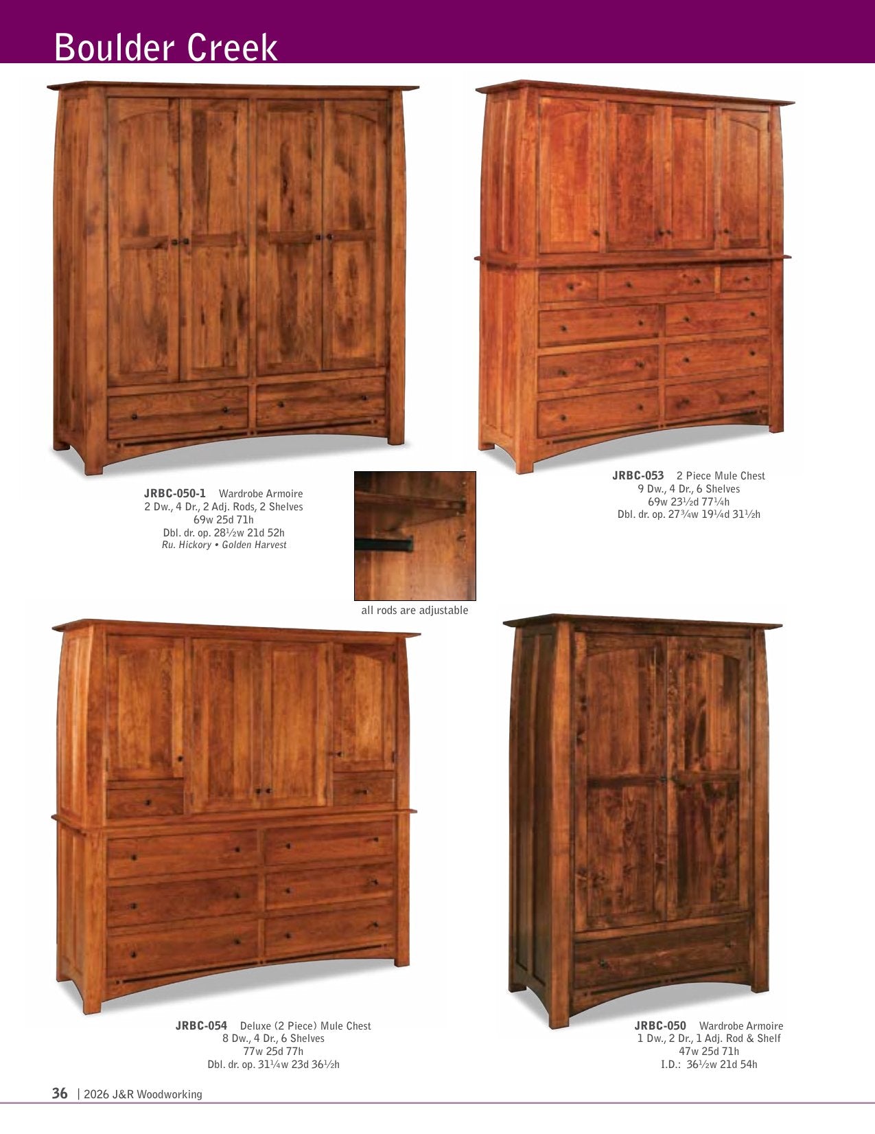 Boulder Creek Wardrobe Armoire; 1 drawer, 2 door – 47"W