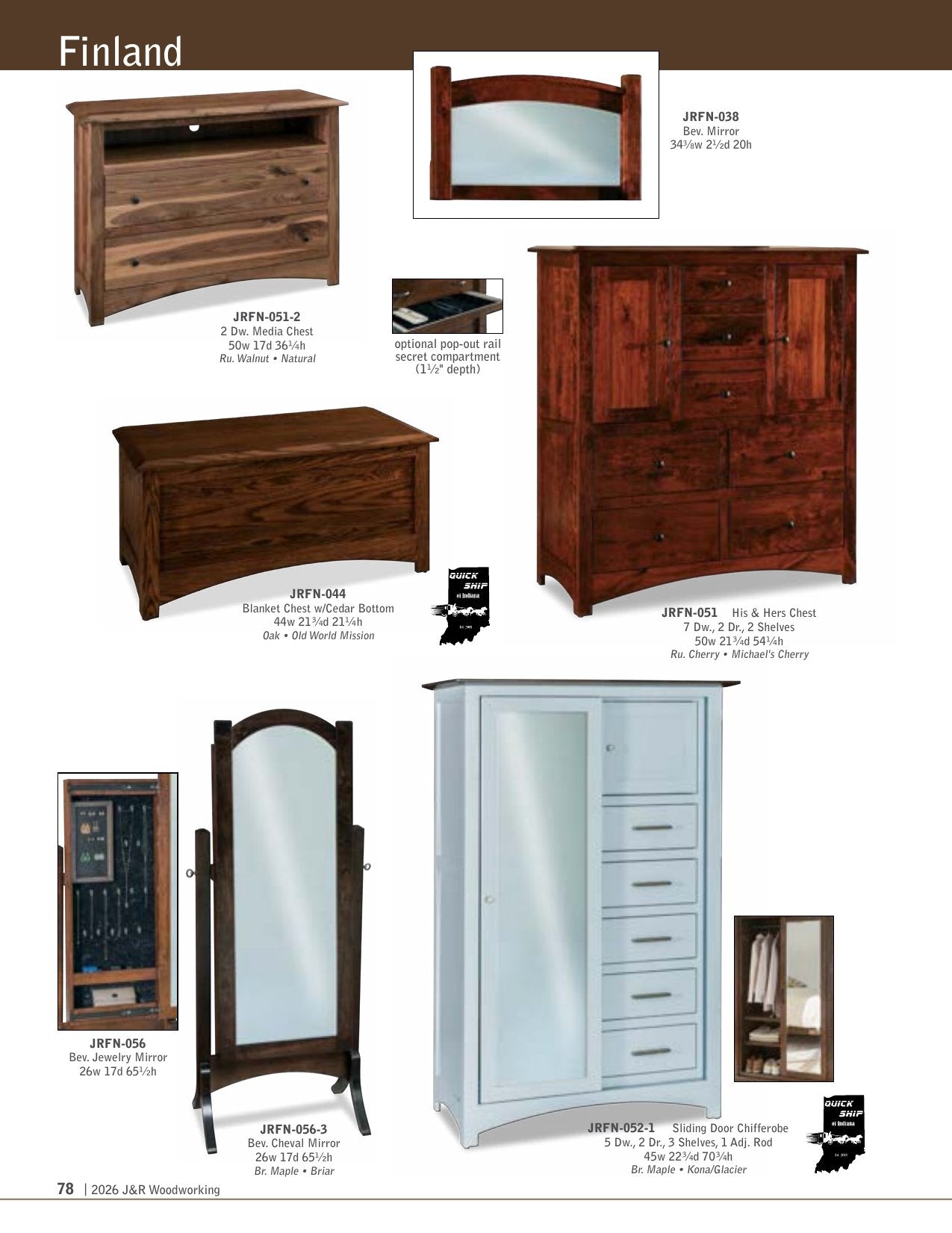 Finland Chifferobe; 4 drawer, 3 door – 45"W