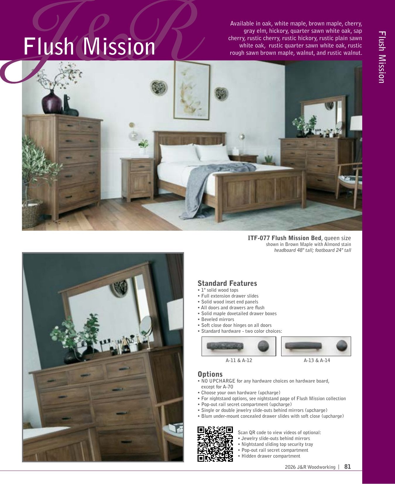 Flush Mission Armoire; 2 drawer, 2 door – 40"W