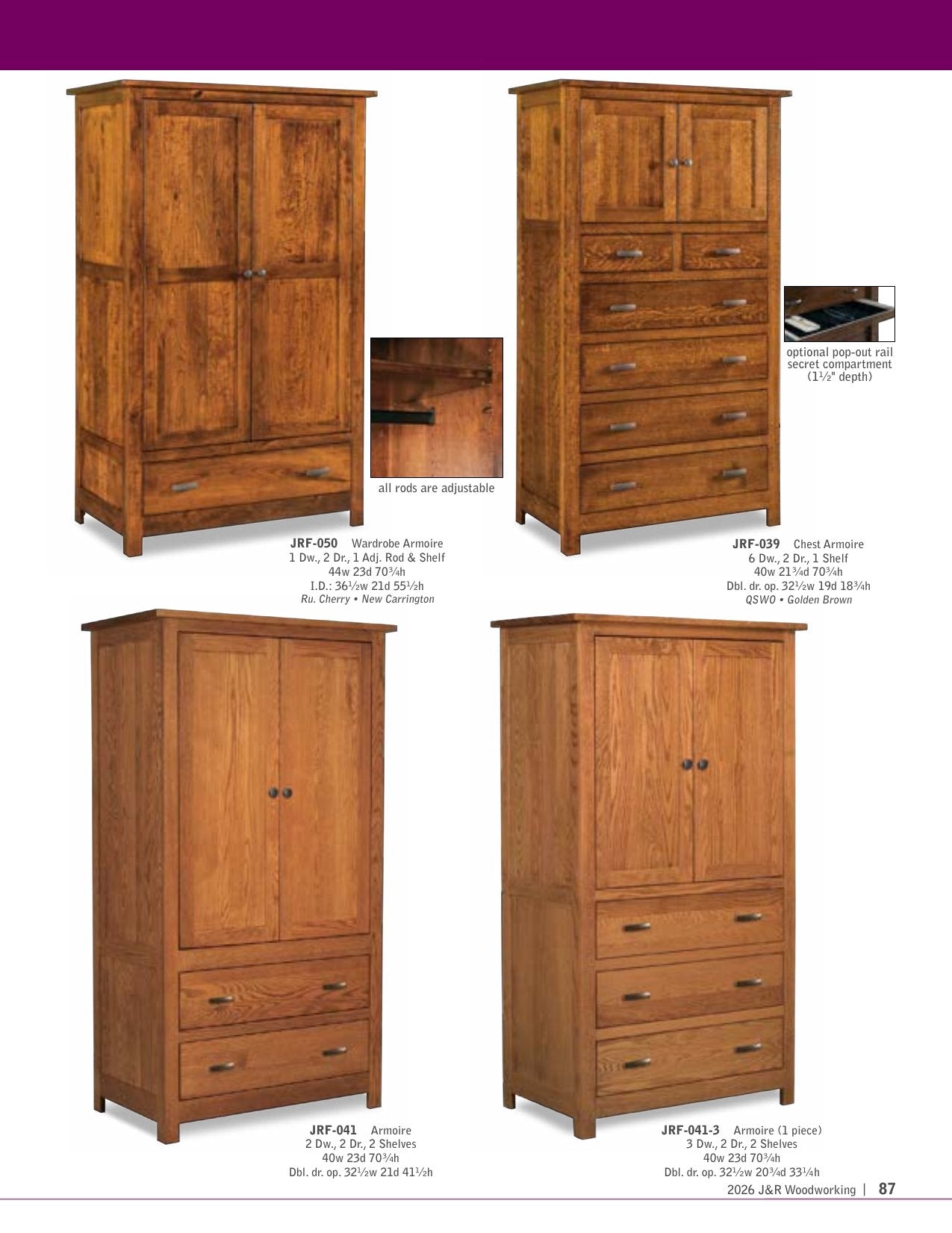 Flush Mission Armoire; 3 drawer, 2 door – 40"W