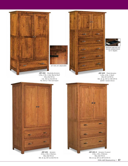 Flush Mission Armoire; 3 drawer, 2 door – 40"W