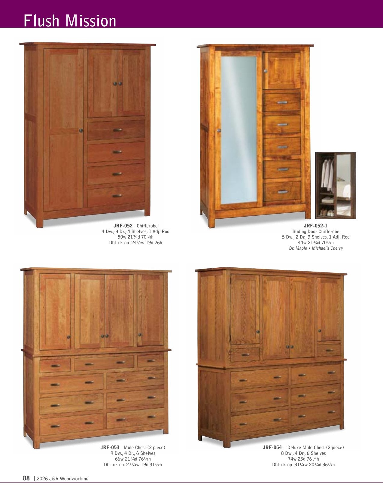 Flush Mission Chifferobe; 4 drawer, 3 door – 50"W