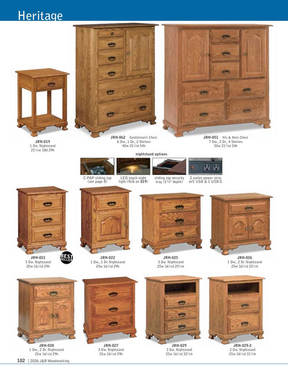 Heritage Sliding Door Chifferobe; 5 drawer, 2 door – 45"W