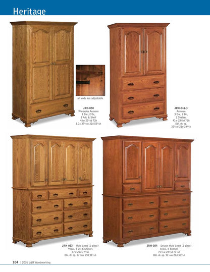 Heritage Sliding Door Chifferobe; 5 drawer, 2 door – 45"W