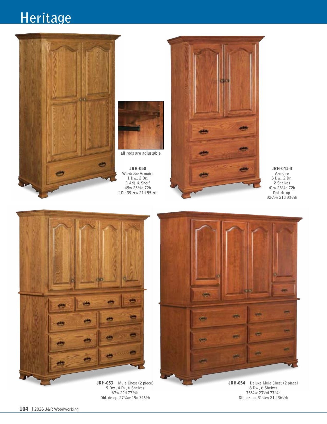Heritage Chifferobe; 4 drawer, 3 door – 45"W