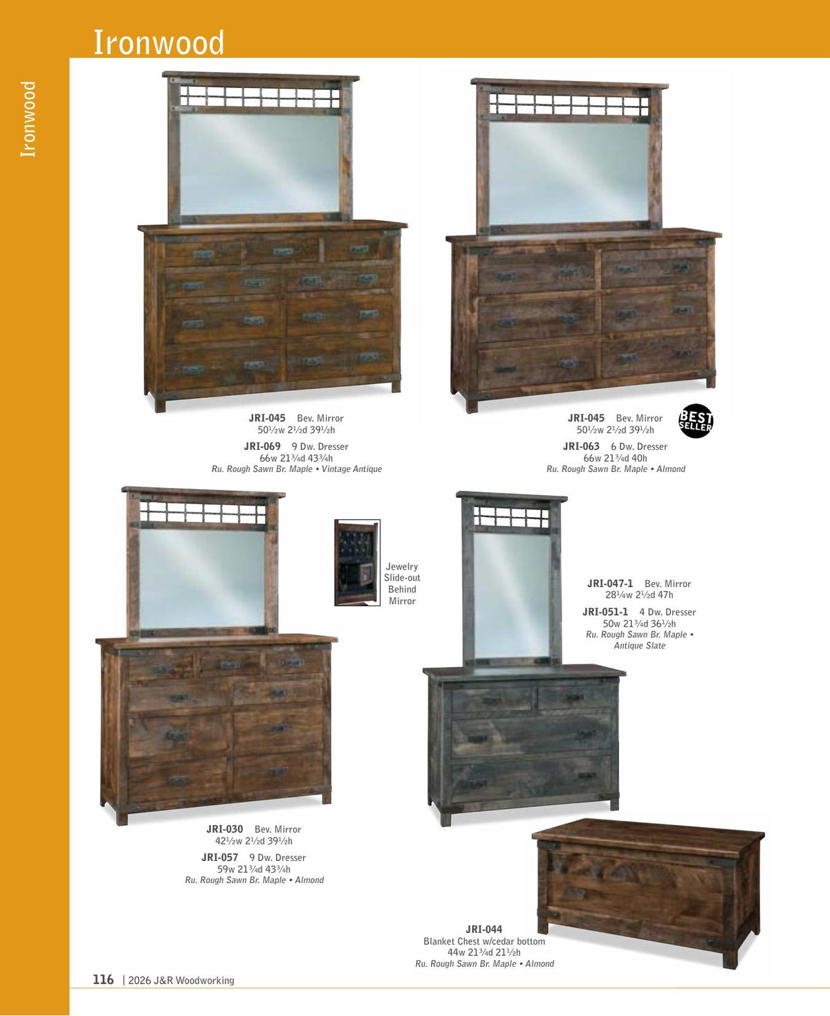 Ironwood 4 Drawer Dresser with Beveled Mirror – 50"W