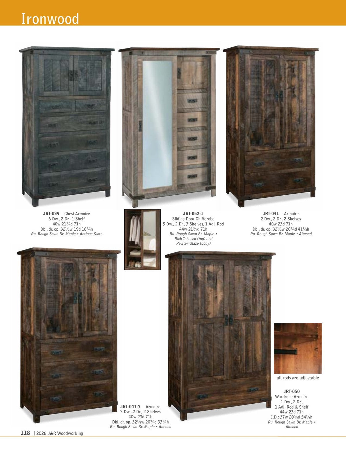 Ironwood Gentleman's Chest; 6 drawer, 1 door – 40"W