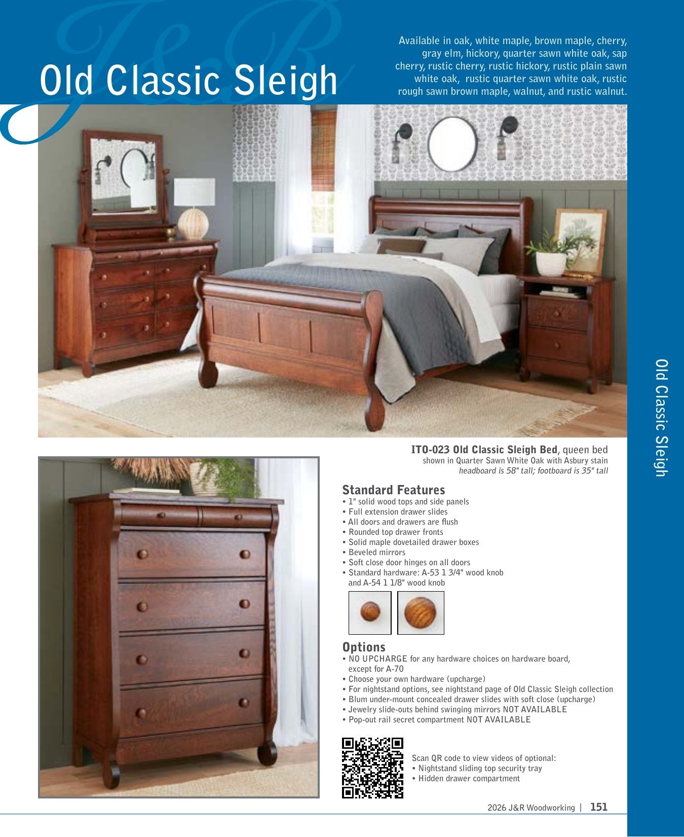 Old Classic Sleigh Armoire 2 pc.; 5 drawers, 2 doors – 37¾"W