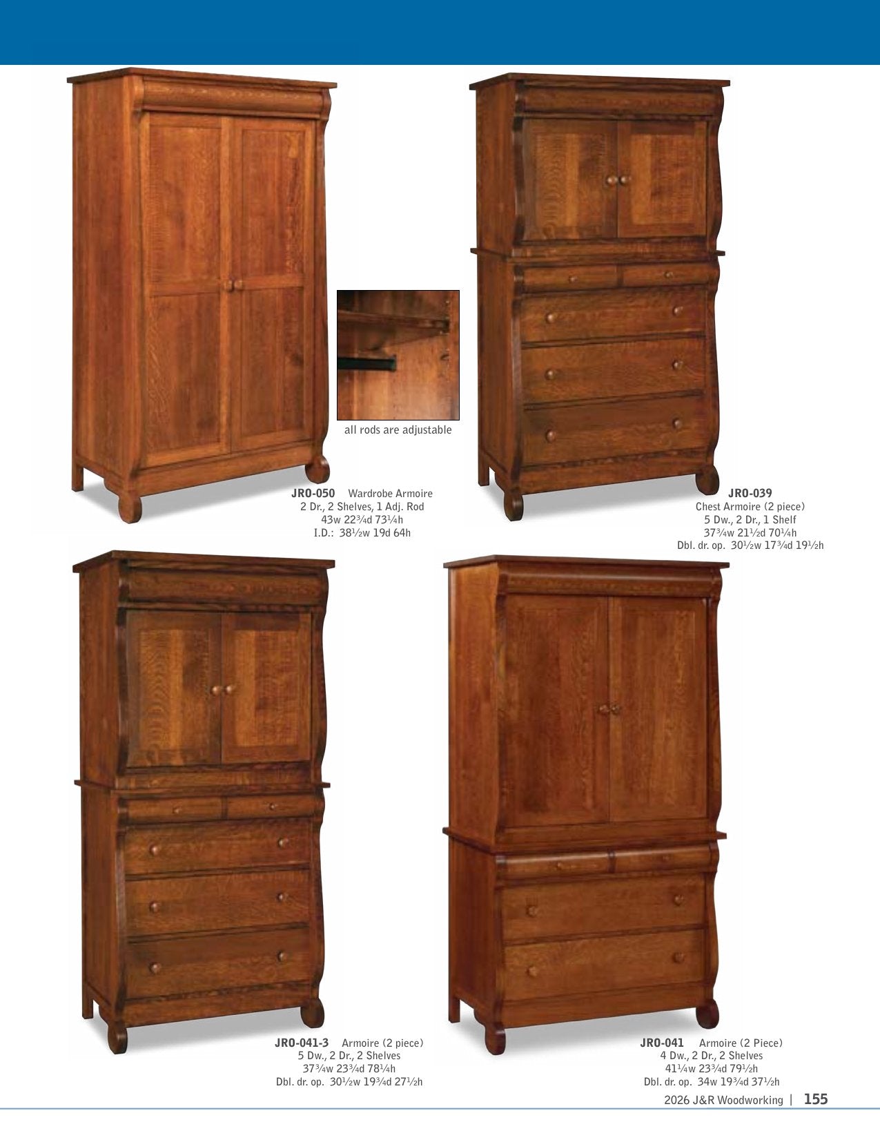 Old Classic Sleigh Armoire 2 pc.; 4 drawers, 2 doors – 41¼"W