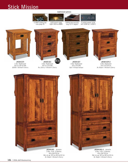 Stick Mission Armoire; 2 drawer, 2 door – 41"W